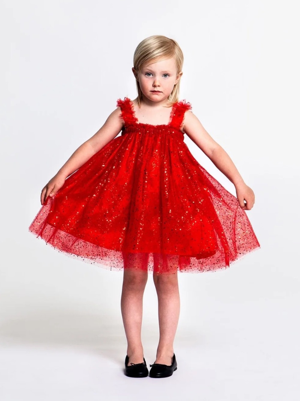 Tiny Universe Tulle Straps Dress in Shimmer Red